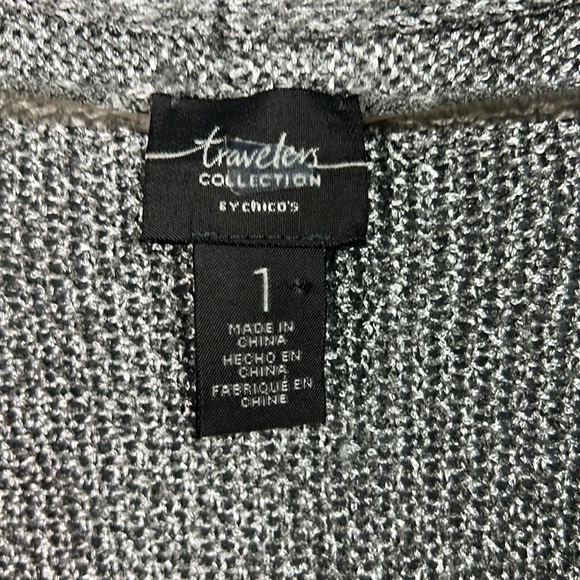 Chico’s Travelers Gray Fringe Open Front Cardigan Sweater Medium Size 8 - Picture 2 of 8